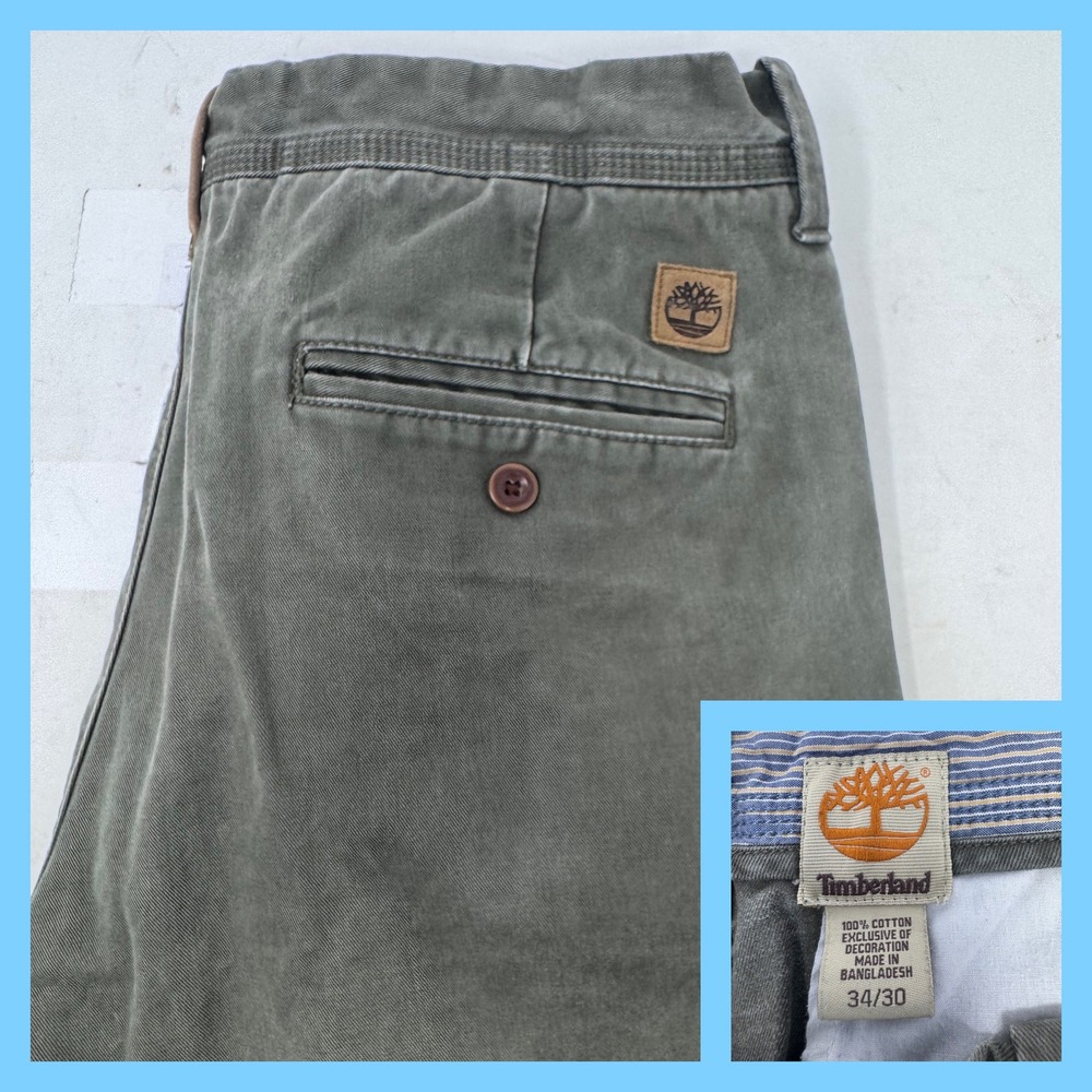 Timberland Chino Pants Mens 34/30 Olive Green Cotton Straight Leg Workwear